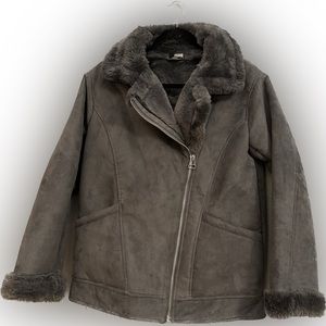 Dark Gray Faux fur-collar jacket H&M